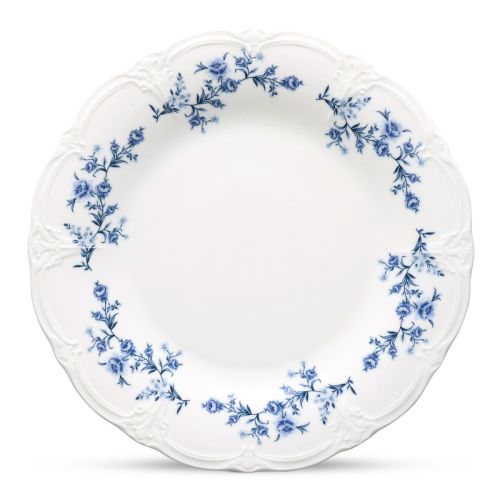 Ivoor-blauw porseleinen Bord Retro 27 cm in vooraanzicht met ronde vorm en gladde afwerking zichtbaar.