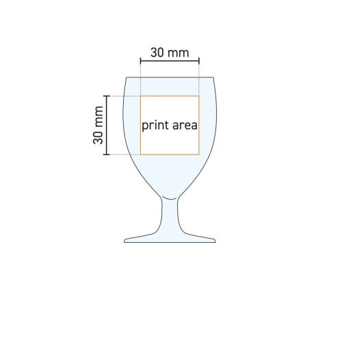 Technical working drawing with printing area on Guild shot glass 3.5 cl, indication of printing area.
