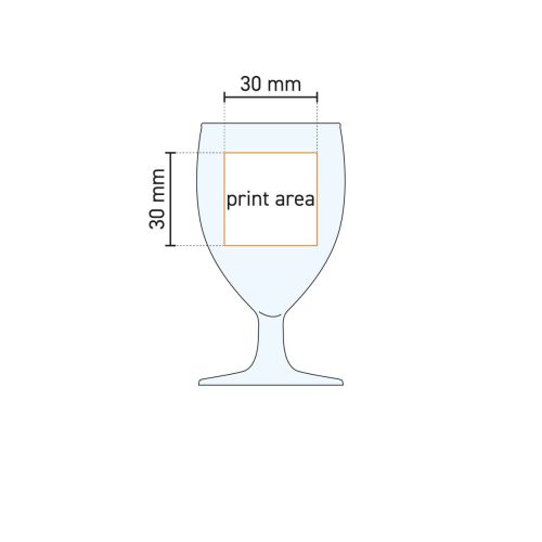 Technical drawing of printing area on shot glass Guild 6 cl. with markings for printing. Technical drawing of printing area on shot glass Guild 6 cl. with markings for printing.