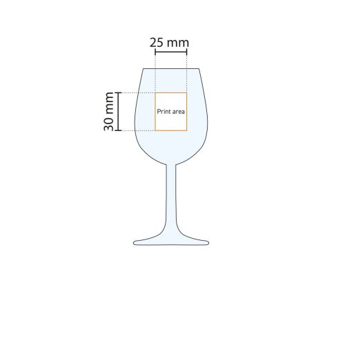 Printing area display for logo printing on the Bouquet port glass 14 cl. in working drawing. Printing area display for logo printing on the Bouquet port glass 14 cl. in working drawing.