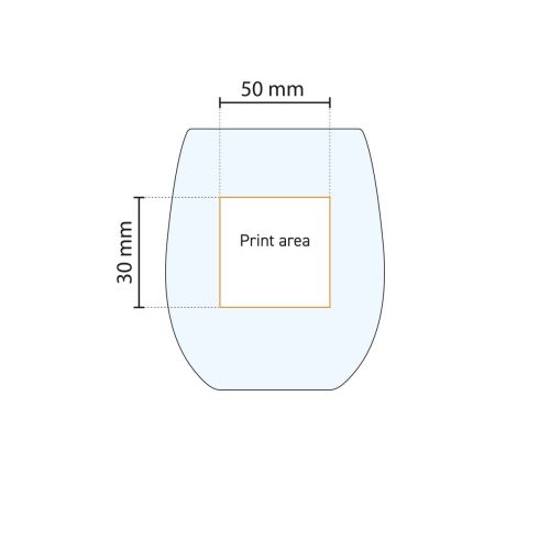 Gedetailleerde werktekening van het drukgebied op het 39 cl Bouquet Tumbler glas voor bedrukking. Gedetailleerde werktekening van het drukgebied op het 39 cl Bouquet Tumbler glas voor bedrukking.