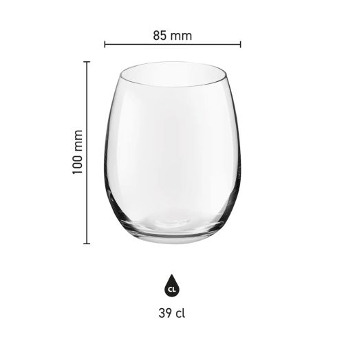 Infographic met productafmetingen van het Bouquet Tumbler glas van 39 cl, inclusief hoogte en breedte. Infographic met productafmetingen van het Bouquet Tumbler glas van 39 cl, inclusief hoogte en breedte.