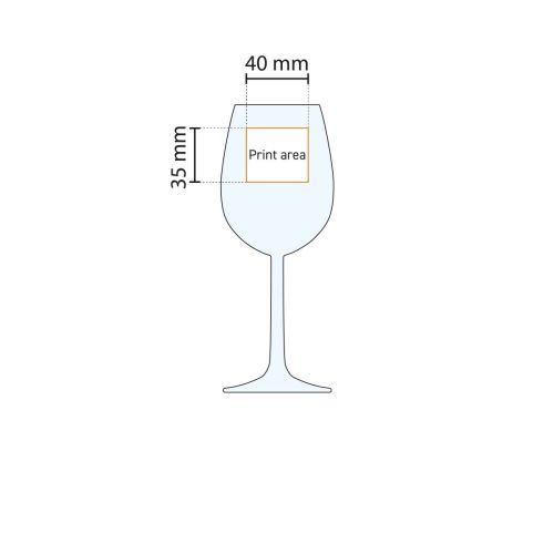 Technische werktekening met aanduiding van het drukgebied op Bouquet wijnglas 29 cl. Technische werktekening met aanduiding van het drukgebied op Bouquet wijnglas 29 cl.