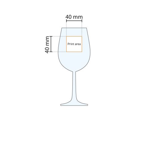 Print area display of the Bouquet wine glass 45 cl. with exact positioning of printing.