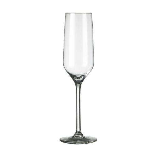 Vooraanzicht van de Carre champagneflute 22 cl., een slank glas van helder glaswerk.