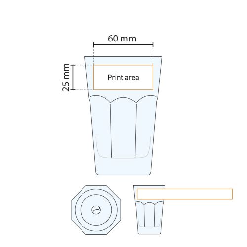 Drukgebied van Casablanca Ice Tea glas 41,5 cl. weergegeven in werktekening voor opdrukpositie. Drukgebied van Casablanca Ice Tea glas 41,5 cl. weergegeven in werktekening voor opdrukpositie.