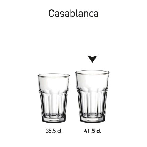 Serie Casablanca Ice Tea glazen in identieke opstelling naast elkaar getoond. Serie Casablanca Ice Tea glazen in identieke opstelling naast elkaar getoond.