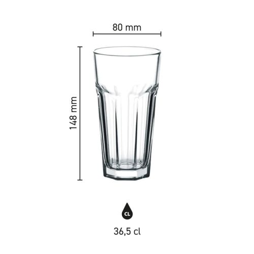 Infographic toont de afmetingen van het Casablanca Juice glas 36,5 cl. in millimeters. Infographic toont de afmetingen van het Casablanca Juice glas 36,5 cl. in millimeters.