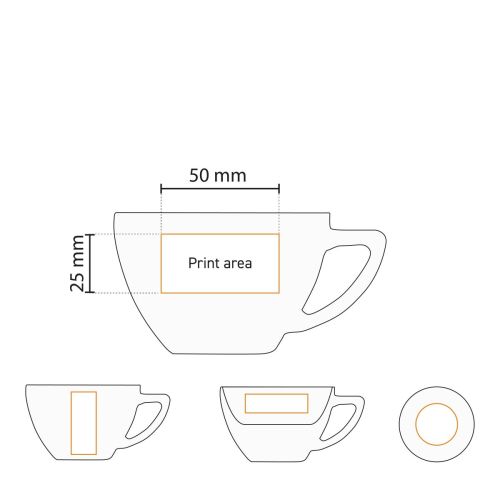 Detailed working drawing with printing area of Classic Cappuccino cup white 20 cl. for logo positioning. Detailed working drawing with printing area of Classic Cappuccino cup white 20 cl. for logo positioning.
