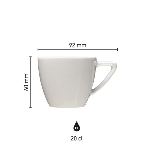 Infographic shows dimensions of the Classic Cappuccino cup white 20 cl. in technical view. Infographic shows dimensions of the Classic Cappuccino cup white 20 cl. in technical view.