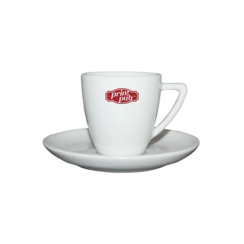 Classic Espresso wit 7 cl. SET met PrintPub-logo in één kleur bedrukt op de voorkant van de kop. Classic Espresso wit 7 cl. SET met PrintPub-logo in één kleur bedrukt op de voorkant van de kop.
