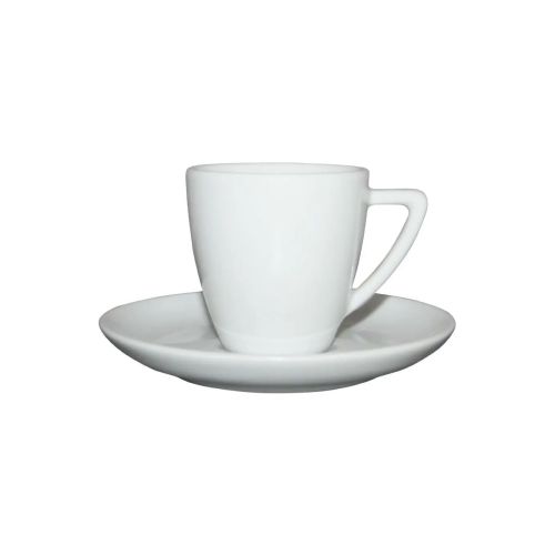 Porseleinen Classic Espresso SET wit 7 cl., frontaal weergegeven met glad wit oppervlak. Porseleinen Classic Espresso SET wit 7 cl., frontaal weergegeven met glad wit oppervlak.
