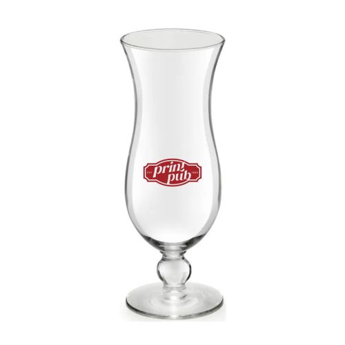 Printed cocktail glass Blue Hawai 44 cl. with red PrintPub logo on the front view.