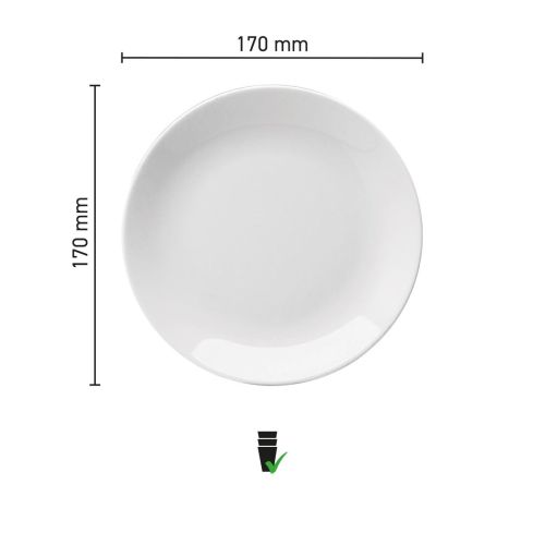 Infographic toont exacte afmetingen van het 17 cm porseleinen Hotel coupebord. Infographic toont exacte afmetingen van het 17 cm porseleinen Hotel coupebord.