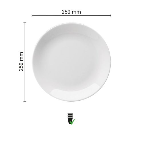 Infographic van het Hotel coupebord wit porselein 25 cm met exacte maatvoering. Infographic van het Hotel coupebord wit porselein 25 cm met exacte maatvoering.
