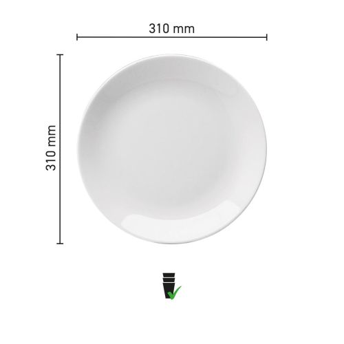 Visualisation of dimensions of the Hotel coupe board white 31 cm porcelain in an infographic.