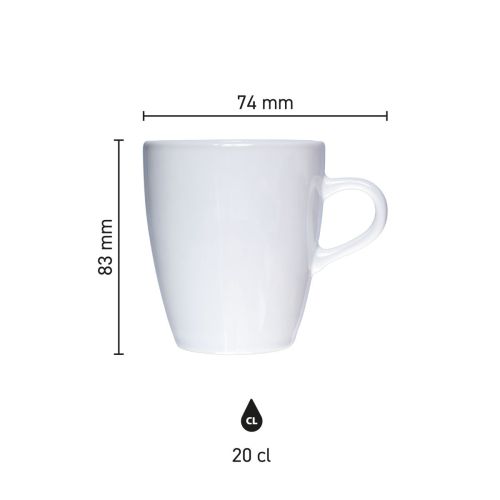 Infographic toont technische afmetingen van Cynthia mok wit 20 cl. porselein in millimeters. Infographic toont technische afmetingen van Cynthia mok wit 20 cl. porselein in millimeters.