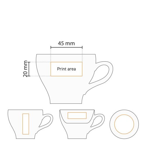 Working drawing with schematic representation of the printing area for logo imprint on the cup. Working drawing with schematic representation of the printing area for logo imprint on the cup.