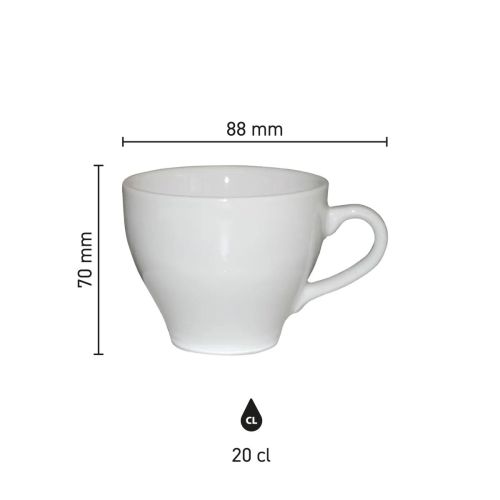 Infographic shows technical dimensions of the Dom Cappuccino cup white 20 cl. in millimetres. Infographic shows technical dimensions of the Dom Cappuccino cup white 20 cl. in millimetres.