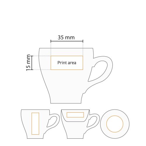 Detailed working drawing with printing area for logo imprint on Dom Espresso cup 8 cl. Detailed working drawing with printing area for logo imprint on Dom Espresso cup 8 cl.