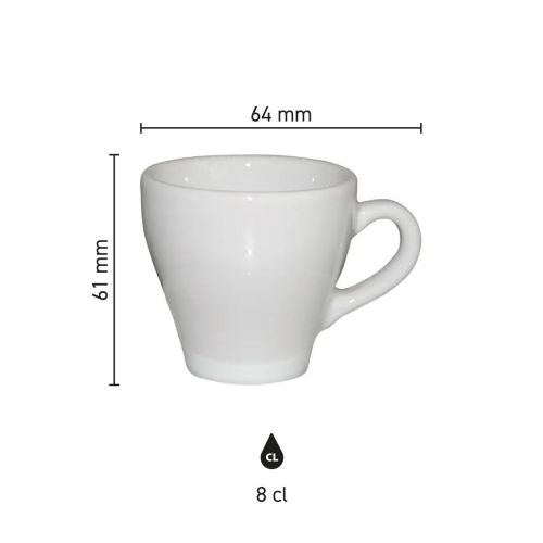 Infographic shows technical dimensions of the Dom Espresso cup white 8 cl. in millimetres. Infographic shows technical dimensions of the Dom Espresso cup white 8 cl. in millimetres.