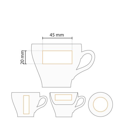 Working drawing shows the printable surface of the Dom Coffee cup 15 cl. porcelain. Working drawing shows the printable surface of the Dom Coffee cup 15 cl. porcelain.