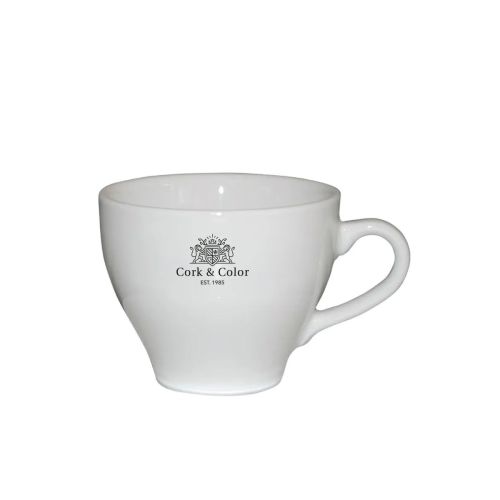 Front of Dom Coffee cup 15 cl printed with one-coloured CorkColor logo on white porcelain. Front of Dom Coffee cup 15 cl printed with one-coloured CorkColor logo on white porcelain.