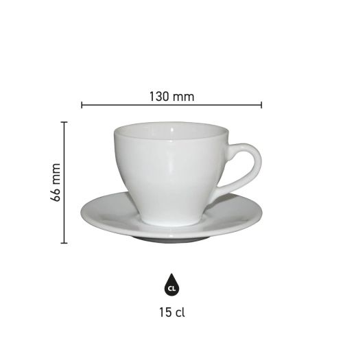 Infographic toont technische maatvoering van Dom Koffie wit 15 cl. SET porselein in millimeters. Infographic toont technische maatvoering van Dom Koffie wit 15 cl. SET porselein in millimeters.