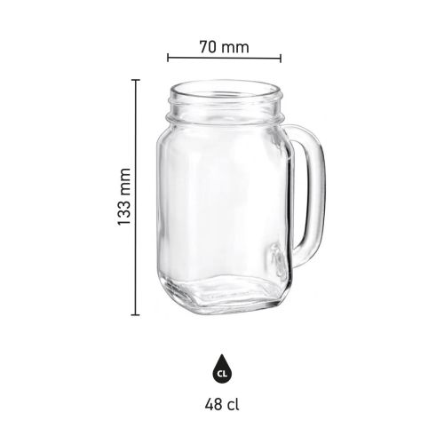 Technical infographic showing dimensions of the Drink Jar 48 cl. in height, width and capacity. Technical infographic showing dimensions of the Drink Jar 48 cl. in height, width and capacity.