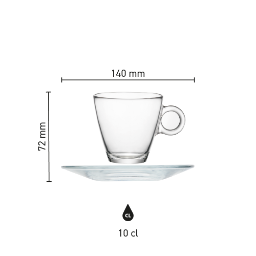 Infographic met exacte maten van het espresso glas, inclusief hoogte en diameter. Infographic met exacte maten van het espresso glas, inclusief hoogte en diameter.