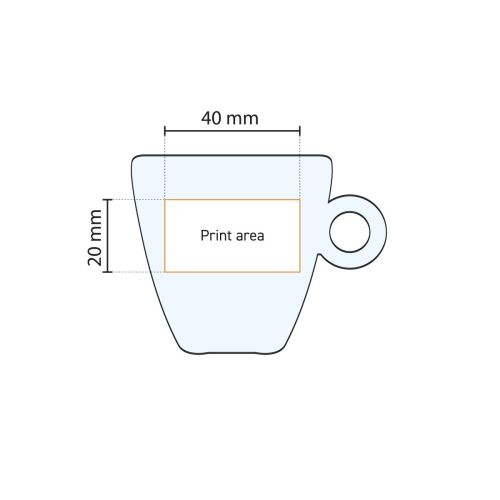 Working drawing with printing area of the Easy Bar Espresso Cup 10 cl. made of glass for printing. Working drawing with printing area of the Easy Bar Espresso Cup 10 cl. made of glass for printing.