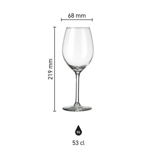 Infographic toont hoogte en diameter van Esprit wijnglas 53 cl. Infographic toont hoogte en diameter van Esprit wijnglas 53 cl.