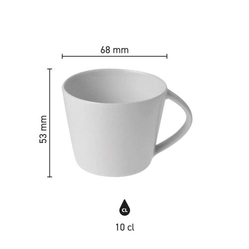 Infographic showing dimensions of the Eva Espresso Cup white 10 cl porcelain, clearly displayed.