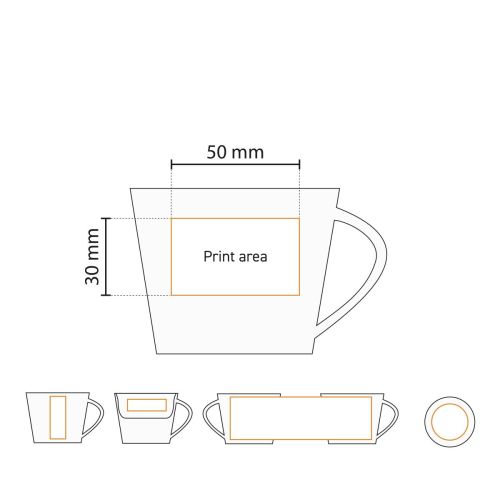 Infographic showing dimensions of the Eva Coffee Cup 20 cl porcelain clearly laid out.