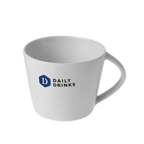 Porcelain coffee cup 20 cl. printed with multicoloured DailyDrinks logo on front view.