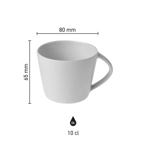Infographic showing dimensions of the Eva Coffee Cup 20 cl porcelain clearly laid out.