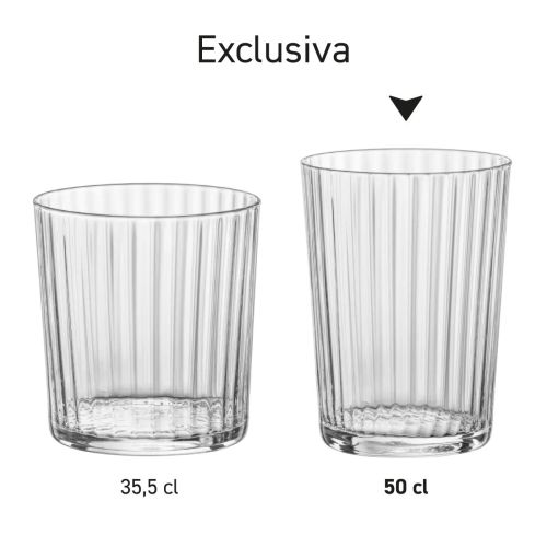 Overzicht van Exclusiva Tumbler glazen 35,5 cl en 50 cl. als complete productserie. Overzicht van Exclusiva Tumbler glazen 35,5 cl en 50 cl. als complete productserie.