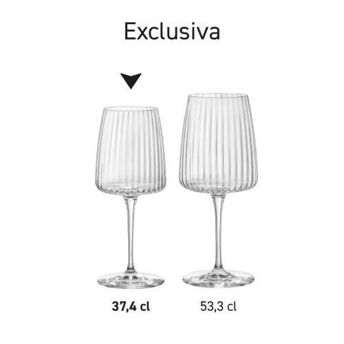 Series Exclusiva Wine glasses 37.4 cl. presented in different positions and angles. Series Exclusiva Wine glasses 37.4 cl. presented in different positions and angles.