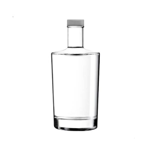 Glass Bottle Neos 0.5 litre with silver cap in straight front view, transparent and simply designed. Glass Bottle Neos 0.5 litre with silver cap in straight front view, transparent and simply designed.