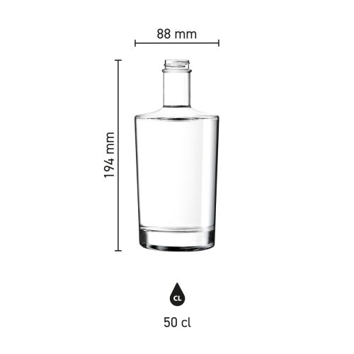Infographic shows the product dimensions of the glass Bottle Neos 0.5 litre. Infographic shows the product dimensions of the glass Bottle Neos 0.5 litre.