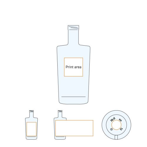 Aanduiding van het drukvlak op de Neos fles 0,7 liter glas met kurksluiting in werktekening. Aanduiding van het drukvlak op de Neos fles 0,7 liter glas met kurksluiting in werktekening.