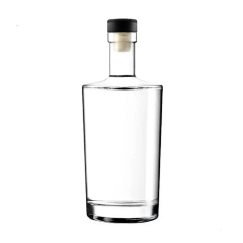 Glazen fles Neos 0,7 liter met zwarte kurksluiting in recht vooraanzicht, transparant en cilindervormig. Glazen fles Neos 0,7 liter met zwarte kurksluiting in recht vooraanzicht, transparant en cilindervormig.