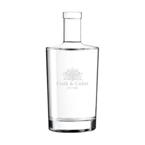 Voorzijde van Neos fles 0,7 liter kurk met subtiele PrintPub-logo gravure in het glasoppervlak. Voorzijde van Neos fles 0,7 liter kurk met subtiele PrintPub-logo gravure in het glasoppervlak.