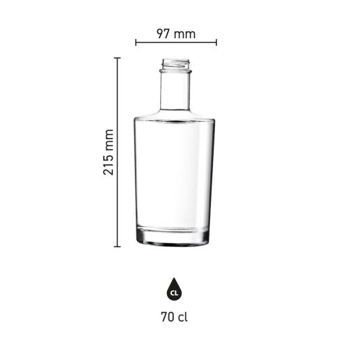 Infografiek toont gedetailleerde productafmetingen van de Neos fles 0,7 liter kurk glas. Infografiek toont gedetailleerde productafmetingen van de Neos fles 0,7 liter kurk glas.