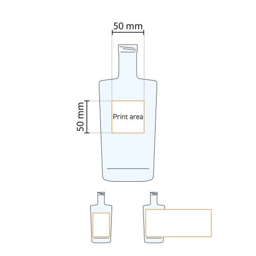 Technische werktekening toont het drukgebied op de Fles Neos 0,7 liter glas. Technische werktekening toont het drukgebied op de Fles Neos 0,7 liter glas.