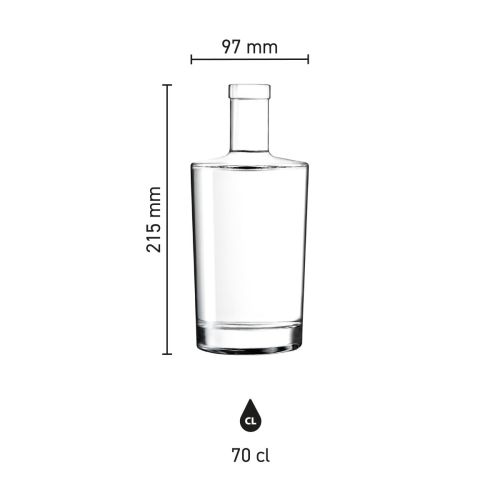 Infographic toont de productafmetingen van de glazen Fles Neos 0,7 liter. Infographic toont de productafmetingen van de glazen Fles Neos 0,7 liter.