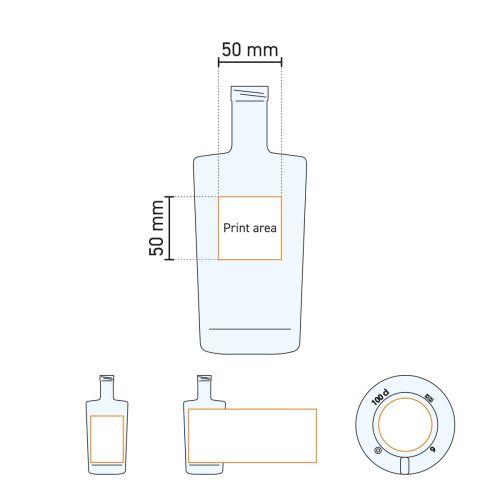 Technische werktekening van de Neos fles 1,0 liter kurk glas met aangegeven drukgebied. Technische werktekening van de Neos fles 1,0 liter kurk glas met aangegeven drukgebied.