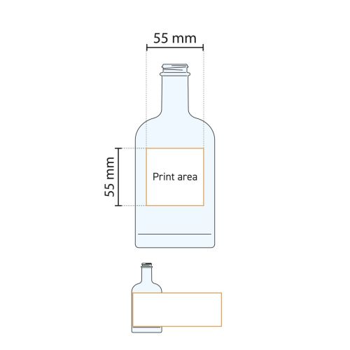 Technical working drawing of Bottle Oslo 0.35 litre glass with marked pressure area. Technical working drawing of Bottle Oslo 0.35 litre glass with marked pressure area.