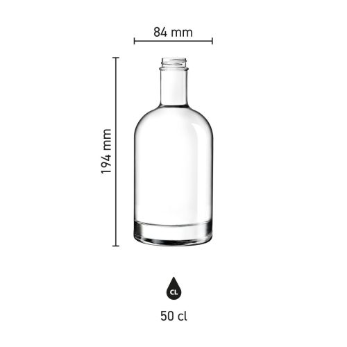 Infographic toont hoogte en diameter van glazen fles Oslo 0,5 liter in schaalweergave. Infographic toont hoogte en diameter van glazen fles Oslo 0,5 liter in schaalweergave.