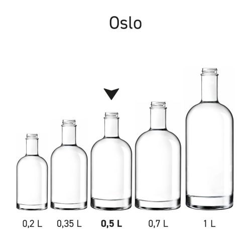 Serie flessen Oslo naast elkaar gepresenteerd in overzicht. Serie flessen Oslo naast elkaar gepresenteerd in overzicht.